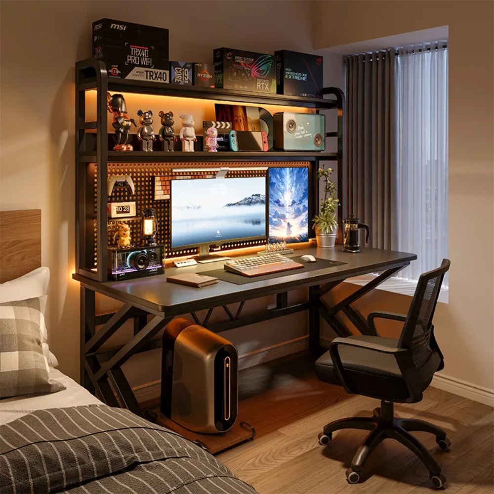Office Furniture Plan - Gaming Desk with Bookshelf and Pegboard